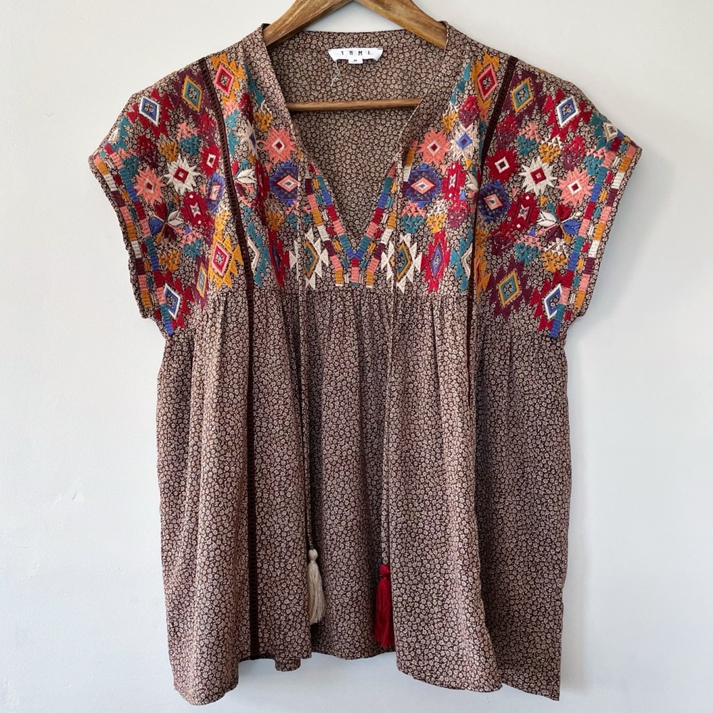 THML Multicolor Floral Embroidered Blouse Size Medium EUC - Picture 16 of 16